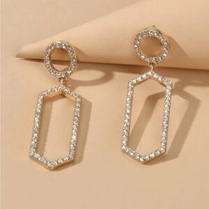 Gold Rhinestone Geometric Drop Earrings
